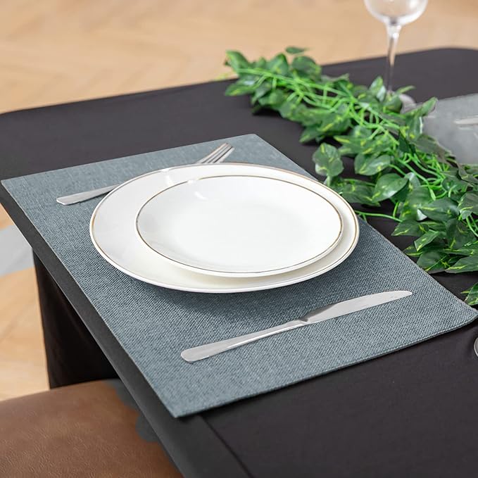 Rinpon Cloth Placemats Set of 8, Linen Type Fabric Placemats Machine Washable Heat Resistant Placemats Polyester Place Mats for Halloween, Thanksgiving and Christmas Dining Table (Light Gray)