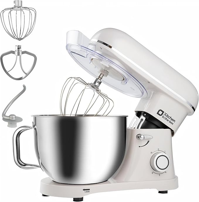 Kitchen in the box Stand Mixer - 8.5 Quart Electric Kitchen Standing Mixer 900 Watt for Heavy Bread Dough,Baking,Cake,Cream & Batters,Tilt Head Design (Cream White)