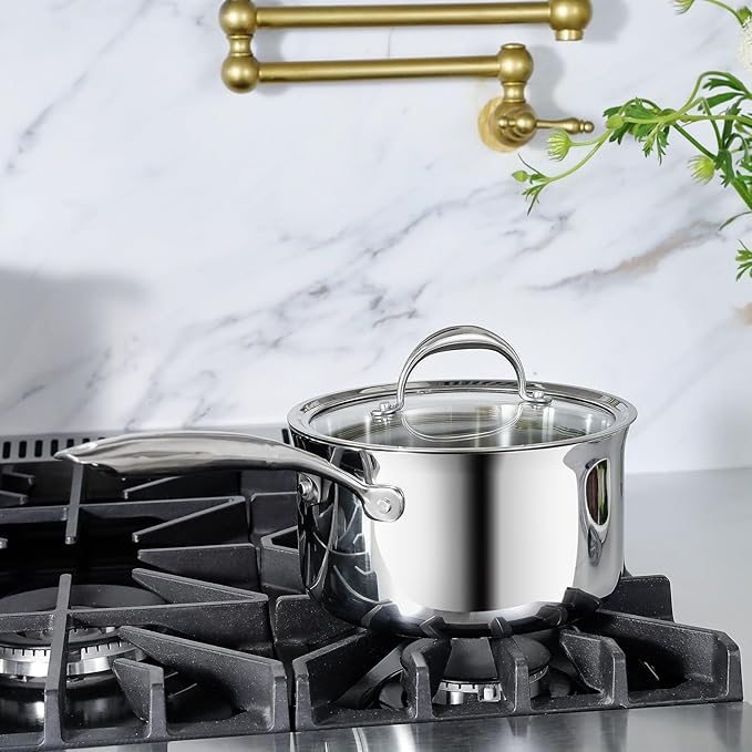 KEAWELL K3 Premium 3-Quart Tri-Ply Stainless Steel Saucepan with Lid, Induction & Oven Safe up to 600째F, Even Heating, Professional Cookware for All Stovetops (3-Qt)