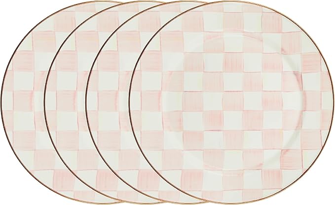 MACKENZIE-CHILDS Enamel Charger Plate, Charger Decoration for Dinner Plates or Home Decor, 12 Inches, Pink-and-White Rosy Check, Set of 4