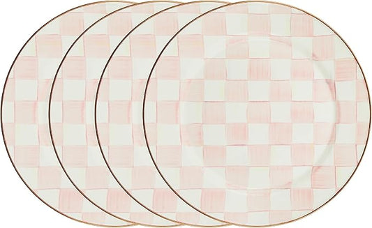 MACKENZIE-CHILDS Enamel Charger Plate, Charger Decoration for Dinner Plates or Home Decor, 12 Inches, Pink-and-White Rosy Check, Set of 4