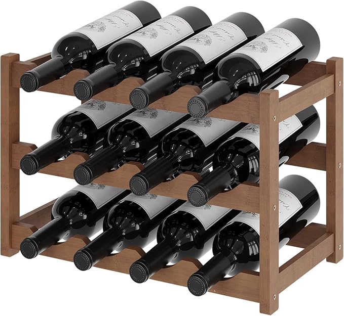 Wine Rack竊똁amboo Wine Storage Cabinet Shelf竊똂ountertop Wine Shelf- Freestanding Wine Holder for Kitchen & Pantry (Brown, 3-Tier)