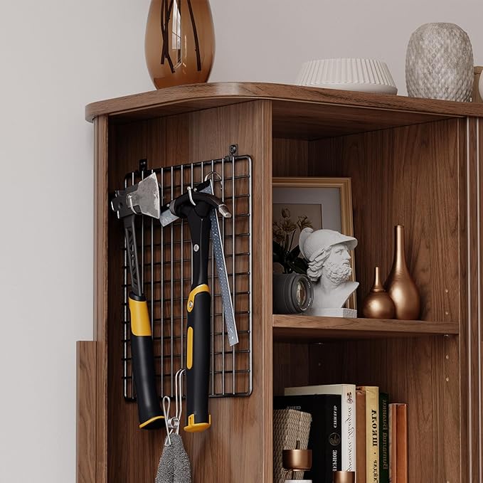 ONBRILL 71" Fluted Pantry Cabinet, Tall Kitchen Pantry Storage Cabinet with 2 Pegboards, 4 Hooks & Adjustable Shelves, Wood Cupboard for Kitchen, Dining Room, Living Room and Hallway, Walnut