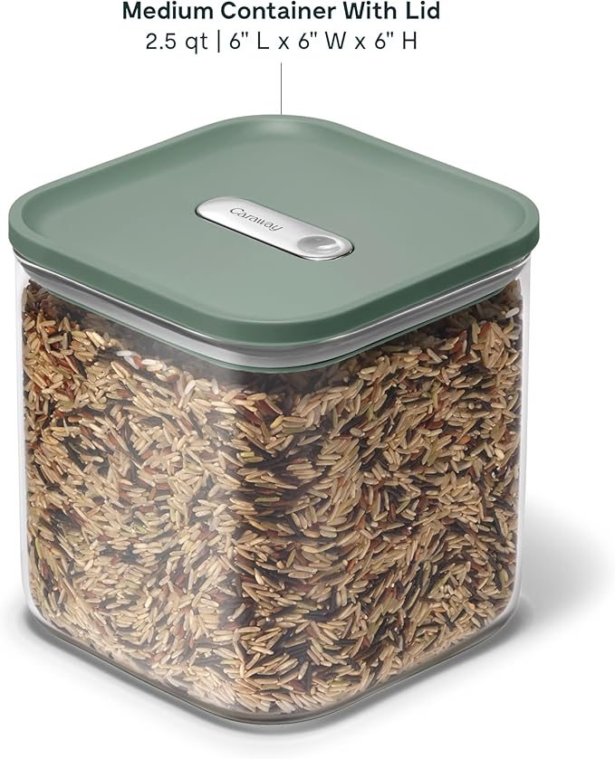 Caraway 2.5qt Glass Airtight Food Storage Container with Lid ??Non-Toxic, BPA-Free Kitchen Storage Container ??Stackable, Space-Saving Airtight Container for Dry Goods and More - Sage