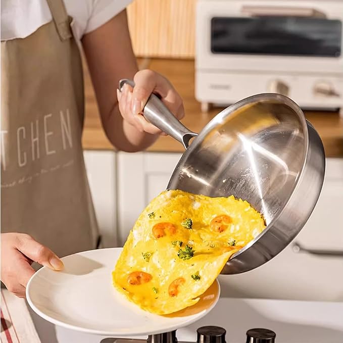 Stainless Steel Frying Pan with 5-Ply stainless steel Professional Cookware Durable Versatile Even Heating Dishwasher SafeSafe (8.5inch)