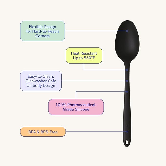 GIR: Get It Right Silicone Cooking Spoon - 13-In Slate - Heat Resistant up to 425째F & Seamless Nonstick Design - Ergonomic Grip & Multipurpose Mixing Spoon