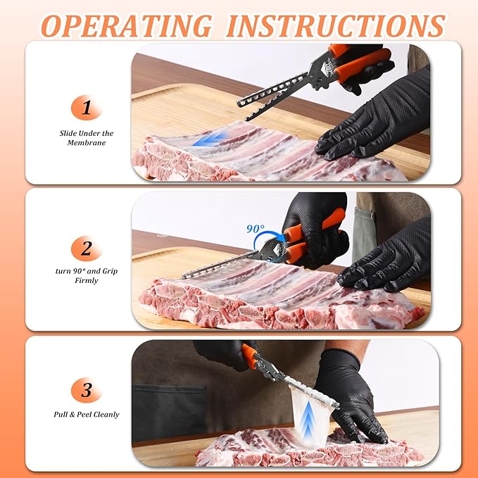 PRC STANDARD Rib Membrane Remover Tool, 304 Stainless Steel Rib Skin Puller with Sharp Tip, Non-Slip Silicone Handle, Heavy-Duty BBQ Rib Membrane Peeler for Pork Ribs, Grill & Smoking Prep Orange