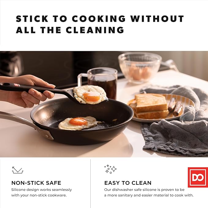 DI ORO Silicone Turner Spatula Set - Kitchen Spatulas for Nonstick Cookware - Cooking Utensils for Flipping Eggs & Pancakes - 600째F Heat-Resistant BPA Free Turners - Dishwasher Safe (4pc, Black)