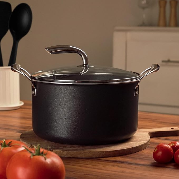 Vasconia 11-Piece Aluminum Cookware Set - Nonstick Pots and Pans with Lids - Dishwasher, Oven Safe up to 475째F - Skillets, Griddle, Casserole, Dutch Oven - Black