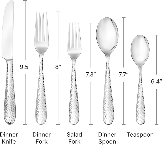 Hudson Essentials Premium 60 Piece Hammered Silverware Set, 18/10 Stainless Steel, Fine Flatware Service for 12 - Dishwasher Safe Bergamo Cutlery