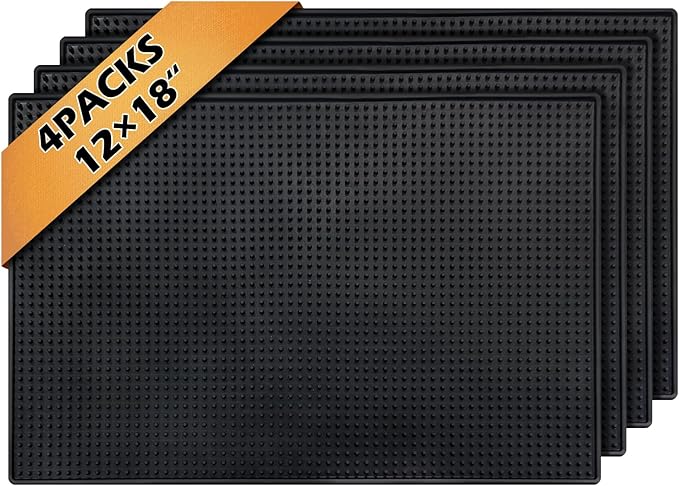 Pesilo 4 Pcs Bar Mats for Countertop 18 x 12 Inch, Black Rubber Non Slip Drying Mats for Bars, Durable Cocktail Service Spill Mats for Bartending Coffee Bar Restaurant Accessories for Home Kitchen