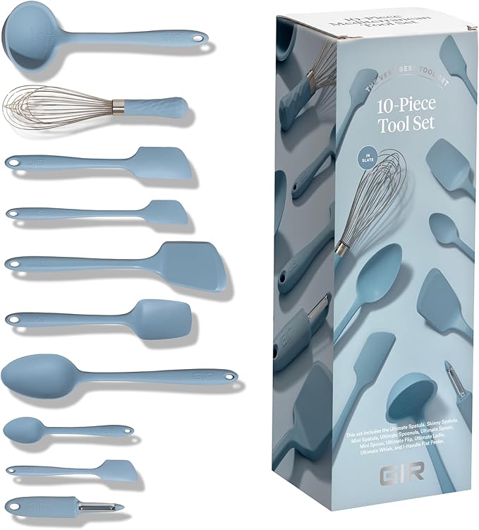 GIR: Get It Right 10-Piece Spatula Set & Silicone Utensils for Kitchen - Slate - Heat Resistant to 425째F - Dishwasher Friendly - Includes Ladle, Whisk, Potato Peeler & Kitchen Spoons