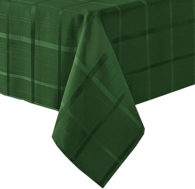 Newbridge 60 x 102 Inch Rectangle Fabric Tablecloth, Elegance Plaid, 100% Polyester, No Iron Soil Resistant Dining Room, Party and Banquet Table Cover, Solid Textured, Hunter Green