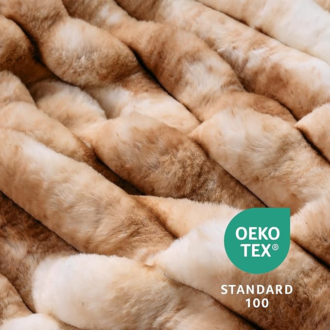 Am챕lie Home Faux Fur Throw Blanket for Couch, Cozy Fuzzy Fluffy Fur Luxurious Soft Striped Plush Gift Blankets for Family Sofa Chair Bedroom, 55"x70", Tie-dye Khaki