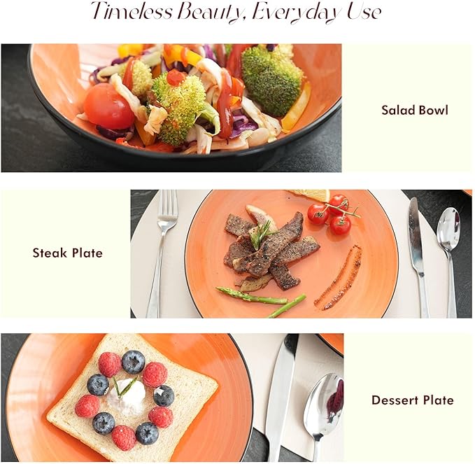 Stoneware Sonoma Dinnerware Set, Black + Speckled Spin Wash (56pc Set, Orange)