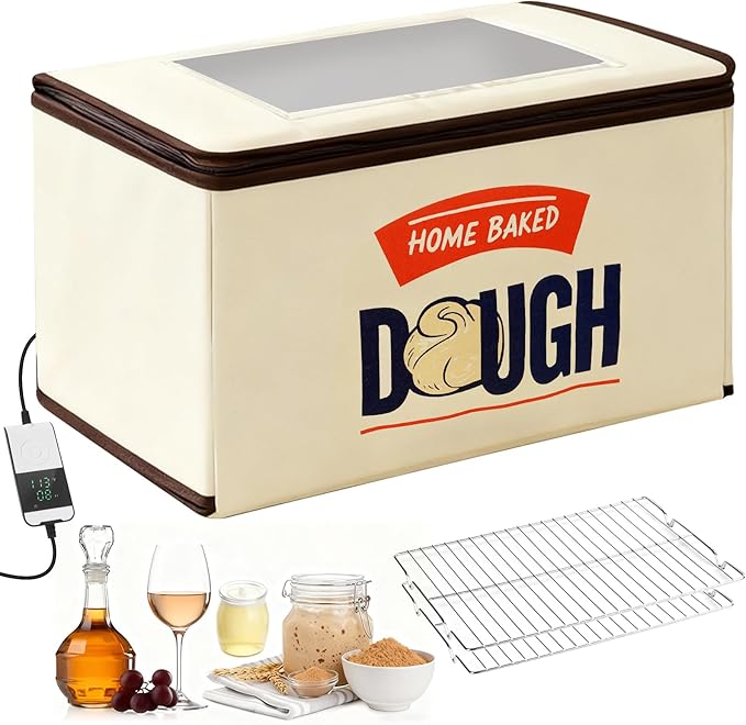 Upgraded Folding Bread Proofing Box with 3-Sided Heating, Built-in NTC Sensor & Precise 68-104째F Temp Control, 48H Timer, Metal Rack ?밊amily-Size Dough Proofer for 2 Loaves, Sourdough & Pizza