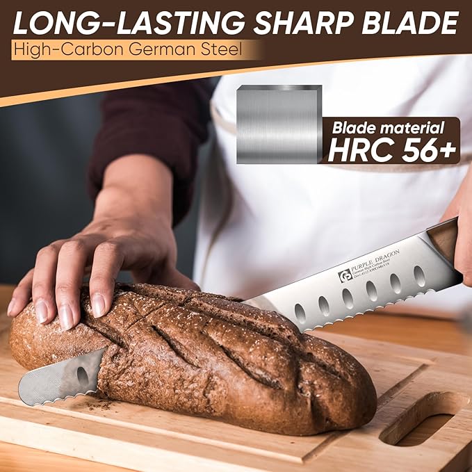 Purple Dragon Bread Knife for Homemade Bread, Serrated Knife - German High Carbon Steel Slicing for Sourdough - Cake and Fruits - Anniversary Idea Gift - Rounded Christmas Gift for Men and Women