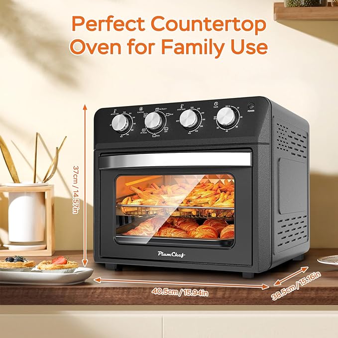 27.5QT 6-in-1 Air Fryer Toaster Oven Extra Large Dropdown-Door 6-Slice Convection Oven for Air Frying, Baking, Roasting, Broiling & Grilling, Stainless Steel Housing, Black