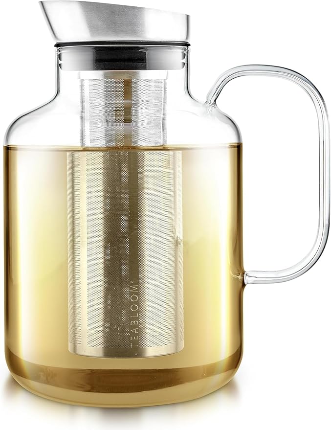 Teabloom 100% Plastic-Free Extra-Large Multi-Brew Borosilicate Glass Teapot + Kettle + Pitcher ??Steep and Serve Hot Tea, Iced Tea, Cold Brew Tea and Fruit Infused Water ??Legacy Tea Maker