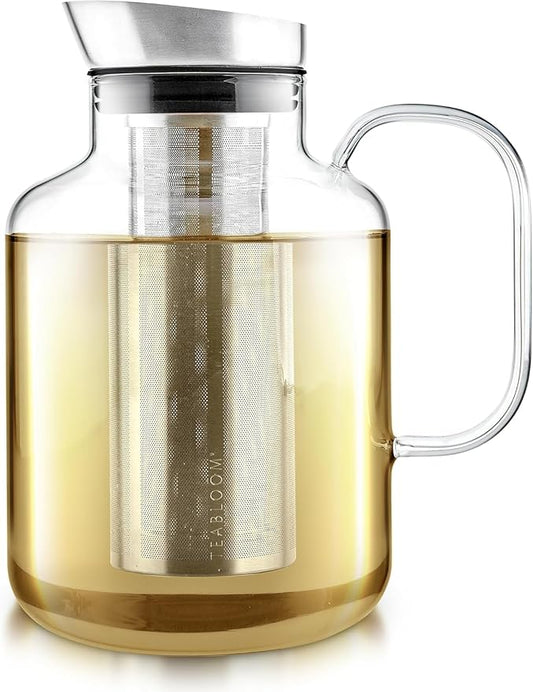 Teabloom 100% Plastic-Free Extra-Large Multi-Brew Borosilicate Glass Teapot + Kettle + Pitcher ??Steep and Serve Hot Tea, Iced Tea, Cold Brew Tea and Fruit Infused Water ??Legacy Tea Maker