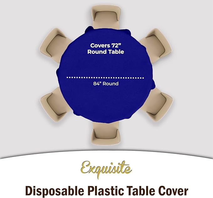 Party Solids Pack Of 6 Premium Plastic Tablecloth 84 Inch Round Plastic Table Cover - Navy