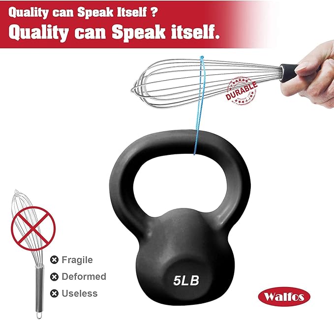 Walfos Whisk,Whisks for cooking set, 304 Stainless steel Whisks,Heat Resistant 600째F.Perfect for Blending Beating Stirring - 11inFlat Whisk and 7+9+11in Balloon Whisk