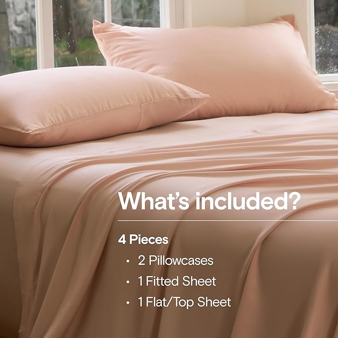 DOZ Sheet Set, 100% Viscose derived from Bamboo, Organically Grown, Buttery Soft, Cooling Sheets, High GSM, Deep Pockets - 4 Piece - 2 Pillowcases 1 Fitted 1 Top Sheet (Blush, Full)