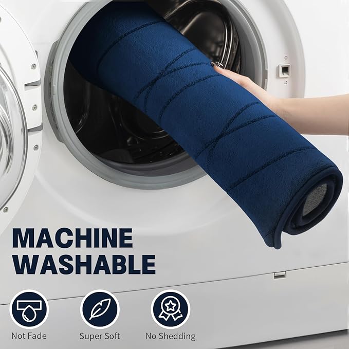 YIHOUSE Memory Foam Blue Bathroom Rug Sets 5 Piece, Ultra Absorbent Bath Mat for Bathroom - Non-Slip Machine Washable & Dry Quickly, 5 Piece Bathroom Mat Set, Navy Blue