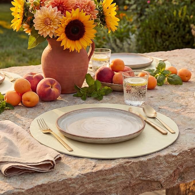 Artoid Mode Beige Faux Leather Placemats Set of 6, 15 Inch Waterproof Wipeable Heat Resistant Place Mats, Reversible Table Mats for Kitchen Dining Decor