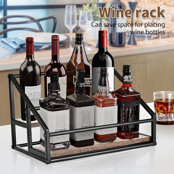 2-Tier Coffee Syrup Organizer - 8 Bottle Rack for Coffee Bar, Kitchen Station - Stand and Holder for Syrup, Wine, Dressing