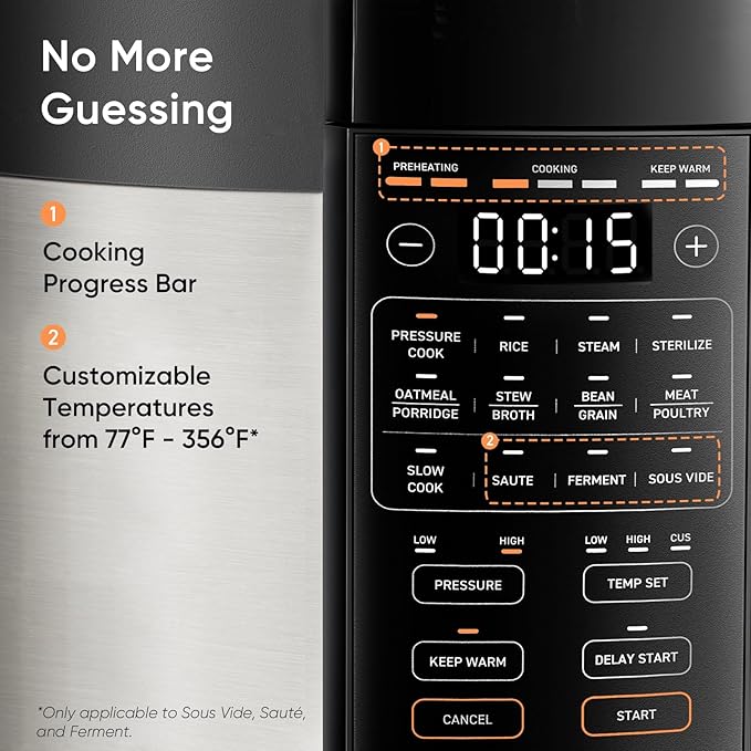 COSORI Pressure Cooker 6QT, Stainless Steel, 9-in-1 Multi Cooker, 12 Safety Features, Ceramic Inner Pot, Rice, Slow Cook, Sous Vide, Saute, 1100W