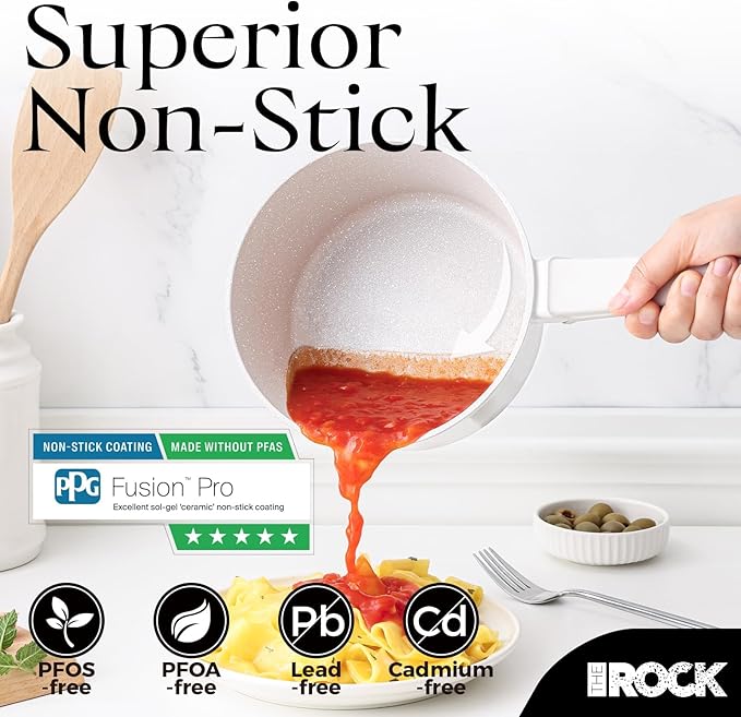 THE ROCK SOHO Ceramic Nonstick Saucepan with Lid, 3.3 Quarts Non Toxic Small Pot with PPG Fusion Pro Coating?밡othing Sticks, Never Warps, Lasts Longer, Induction Compatible, PTFE, PFOA&PFAS Free