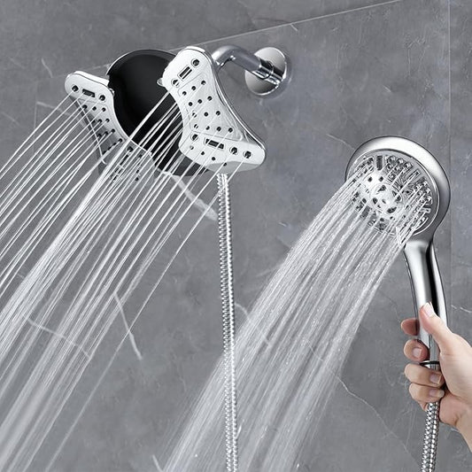 GRICH Shower Head with Handheld Spray Combo: 2 in 1 Rainfall Shower Heads high pressure & Handheld Shower Head, 9 Spray Modes/Settings Detachable Shower Head with Hose cUPC and CEC Certification
