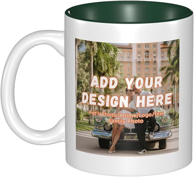 Custom Color Mugs with Partial or Full-Size Printing Customizable Photos and Text Coffee Mugs Creative Multicolor Designs Image (Partial, Dark Green)