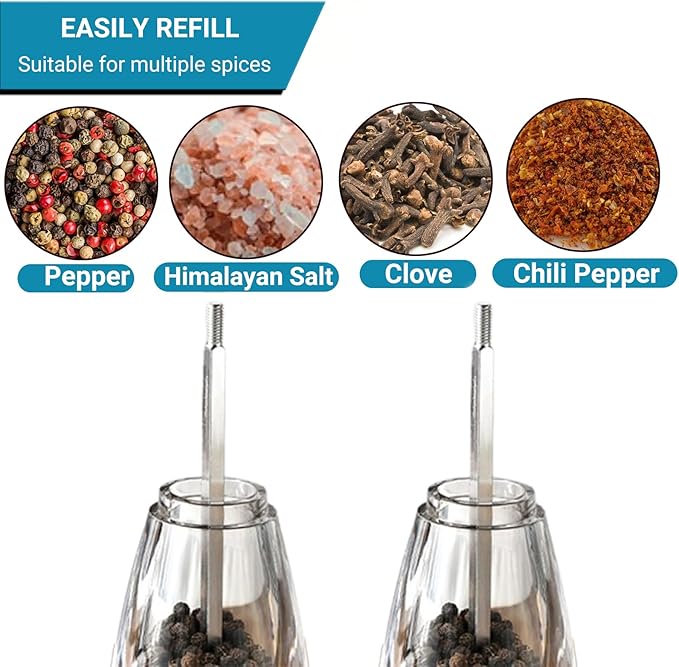 Pepper Mill Manual Salt and Pepper Grinder Set, Classic Transparent Pepper Grinder Salt Mills 2pcs 8in竊똕olid Wood Hand Shaker Rotor Pepper Salt Grinder Ceramic Core Adjustable Coarseness Spices