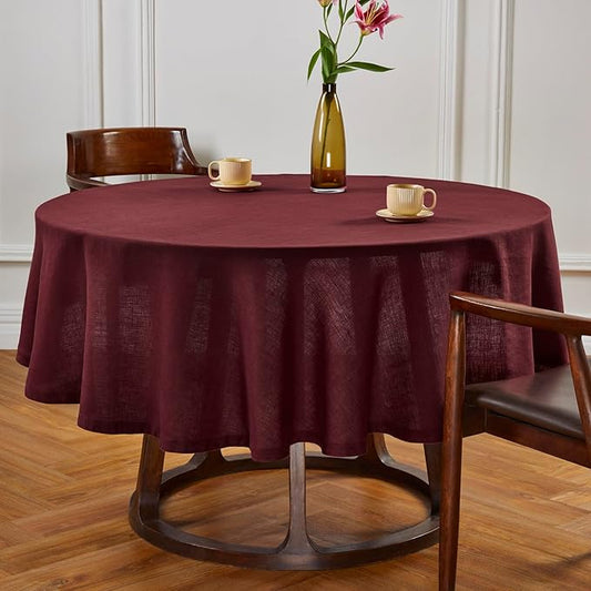 Solino Home Linen Round Tablecloth 70 Inch - 100% Pure Linen Cordovan Round Tablecloth - Machine Washable Table Cloth - Sonoma