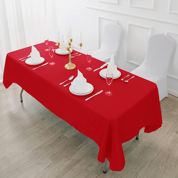 6 Pack Red Tablecloth 90 x 132 Inch Table Cloth for 6 Foot Rectangle Tables, Wrinkle Resistant Washable Polyester Fabric Table Covers for Party, Wedding,Dining,and Banquet