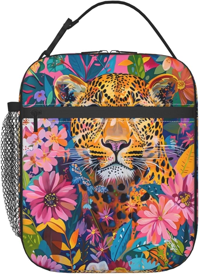 VANZEV Insulated Lunch Box for Women Men, Leopard Floral Lunch Box Reusable Portable Lunch Bag Cooler Tote Waterproof Lunch Container for Office Picnic Work Travel Hiking