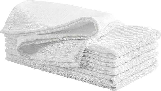 Laura Ashley Arabesque Luxurious Shimmery Fabric Tablecloth Napkins for Formal Dining, Holiday, Wedding or Party, Set of 6 Napkins, White