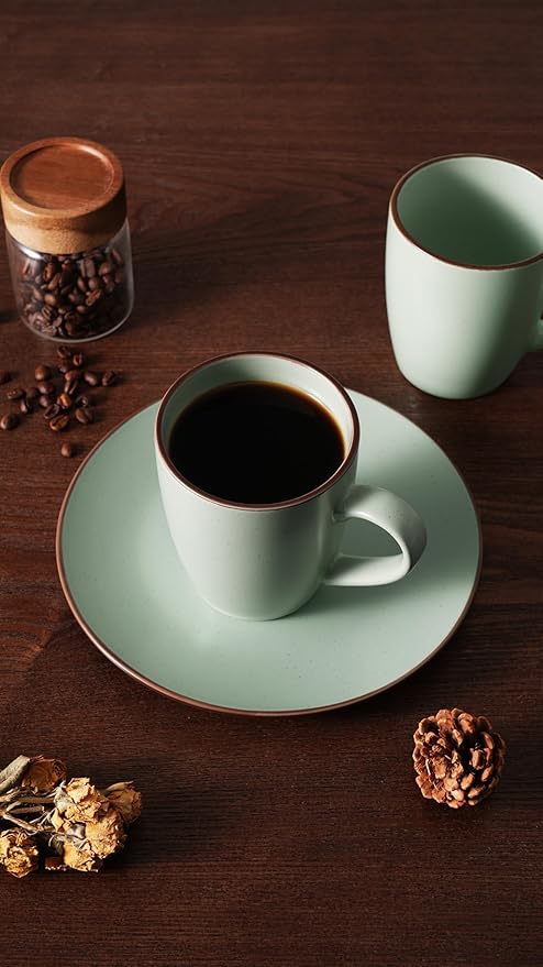 famiware Venus Coffee Mugs for 4, 12 oz Mug Set, Dringking Cup with Handle for Coffee, Tea, Cocoa, Milk, Light Green