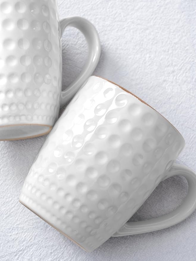 famiware Coffee Mugs Sets for 6, 12 oz Mug Set, Coffee Cups with Handle for Coffee, Tea, Cocoa and Milk, Microwave and Dishwasher Safe, White Circle