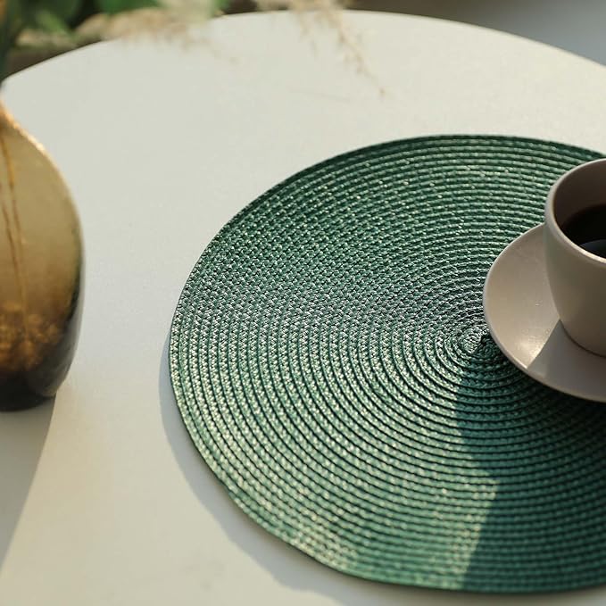FunWheat Round Braided Placemats Set of 4 Place Mats for Dining Tables Woven Washable Non-Slip Table mats Small 13 inch(S Green, 4pcs)