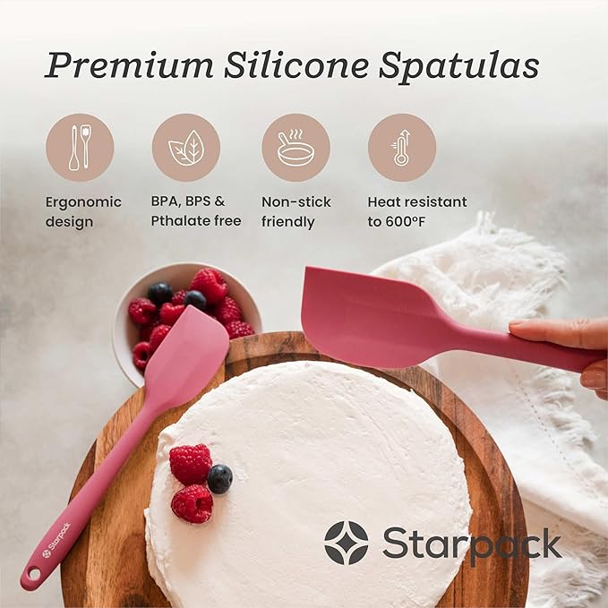 StarPack 'Scrape & Stir' Silicone Spatula Set (4 Pcs) - Heat Resistant Spatula Set 600째F - Food Grade Kitchen Spatulas - Nonstick Silicone Baking & Cooking Spatulas - Rubber Turner Set for Kitchen Use