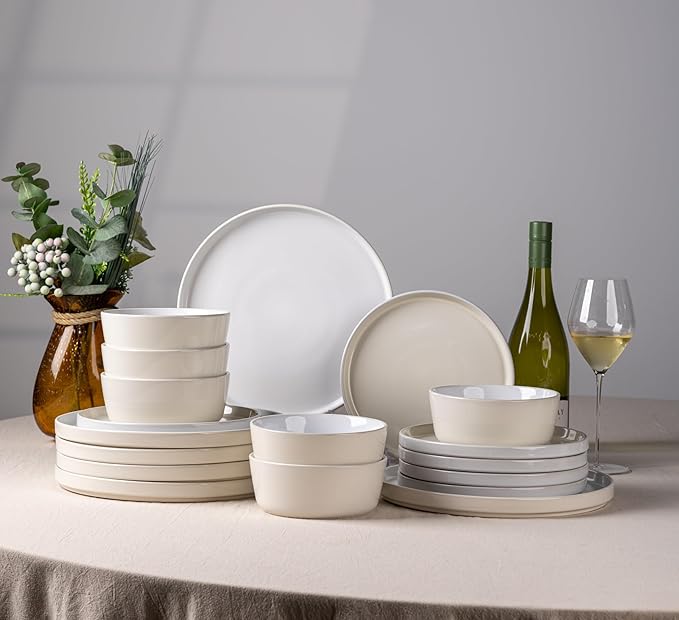 AmorArc Ceramic Dinnerware Set | Stoneware Plates and Bowls | Scratch Resistant,Dishwasher & Microwave Safe Dishes Sets-Beige3