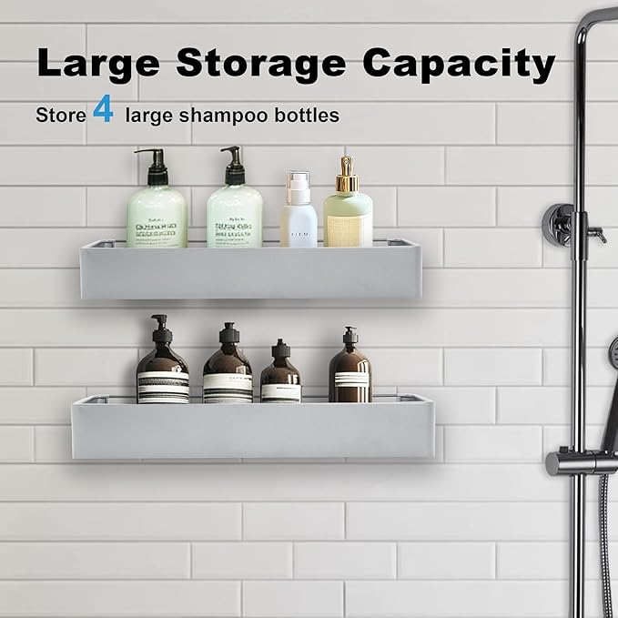 Premium Shower Caddy, 3 Pack Silver, Rustproof Shower Organizer and Storage, No Drill Wall Mount Shower Shelves, 25 Pound Weight Capacity, Quick Drainage Design