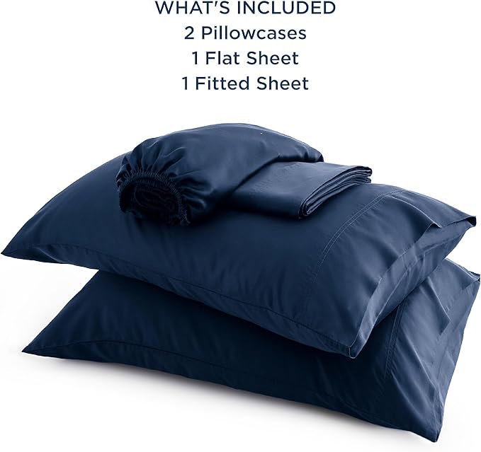 Bedsure Full Size Bed Sheets, Cooling Sheets, Rayon Derived from Bamboo, Breathable & Soft, Deep Pocket Up to 16 Inches, Hotel Luxury Silky Bedding for Hot Sleepers, Navy