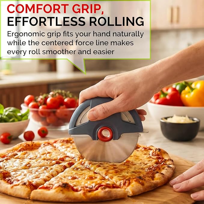 UHIYEE Pizza Cutter Wheel, 4.3" Large Pizza Slicer Wheel with Safety Blade Cover, Super Sharp Stainless Steel Pizza Wheel Slices Effortlessly, Easy Cleaning Pizza Cutters Dishwasher Safe, Gray
