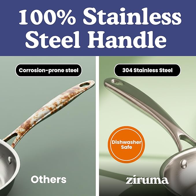 Ziruma Non-Toxic 8" Surgical Grade Stainless Steel Frying Pan, Fully Clad for Fast & Even Heat, PFOA-Free, Induction Compatible, Oven Safe to 500째F