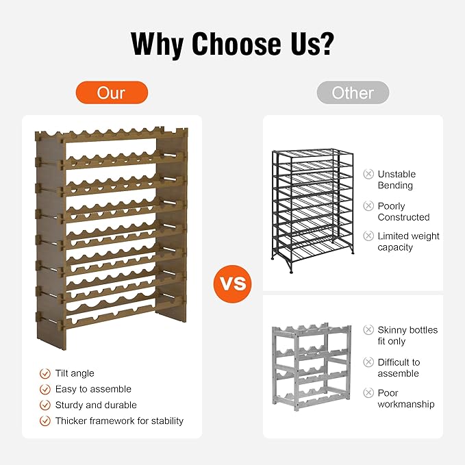 Wine Rack Freestanding Floor Bamboo Stackable Wine Storage Racks Wall Mounted, Modular Wine Bottle Stand Holder Display Shelf for Cabinet, Kitchen, Bar (Walnut)