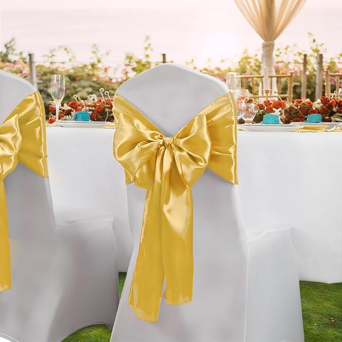 Horbaunal 6 Pack Satin Runners 12 x 72 Inch Bright Silky Smooth Satin Table Runners for Birthday Wedding Party Banquets, Luxury Gold